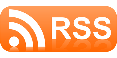 Ein Icon für einen RSS Feed mit dem entsprechenden Schriftzug und Symbol für RSS-Feeds; Quelle: 