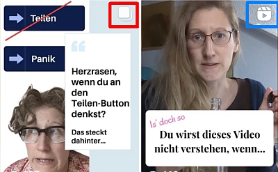 Der Screenshot von zwei Titelbildern im Instagram-Feed von Dorothee, um die unterschiedlichen Icons für Beiträge und Reels zu zeigen