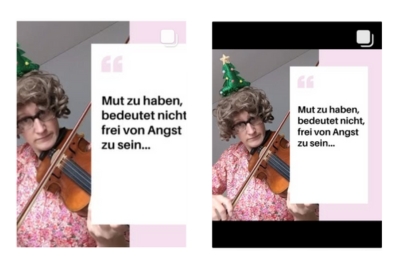 Ein quadratischer Beitrag in der Feed-Übersicht nach dem Update. Links die hochskalierte Ansicht, rechts die nachträglich bearbeitete quadratische Ansicht mit Leerraum oben und unten